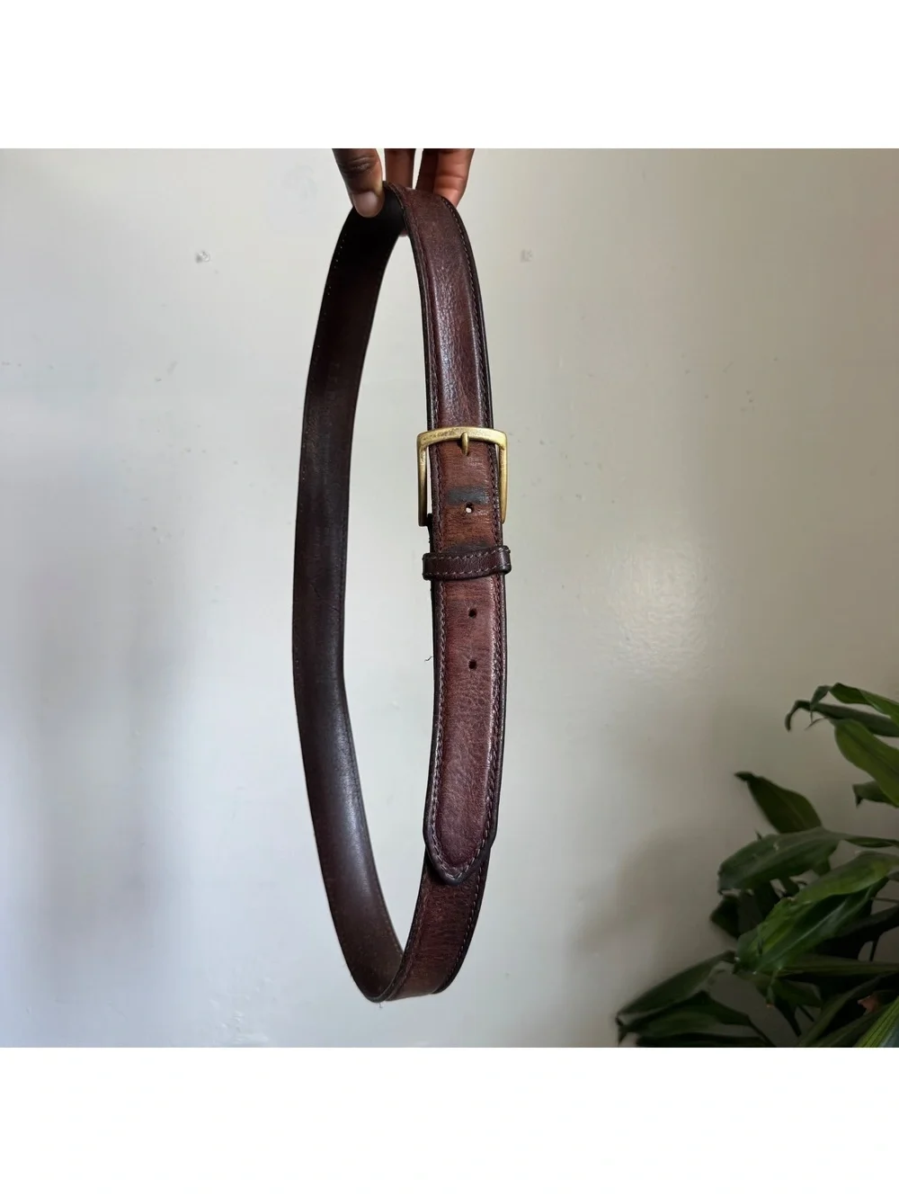 90s LL Bean Brown Leather Belt Solid Brass Buckle men’s 38